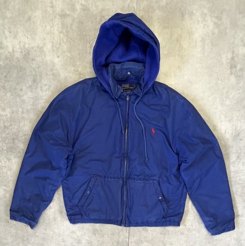 90'S RALPH LAUREN チンスト付き フード付き 裏地フリース ドリズラージャケット ダークブルー (VINTAGE) 「Jacket」入荷しました。