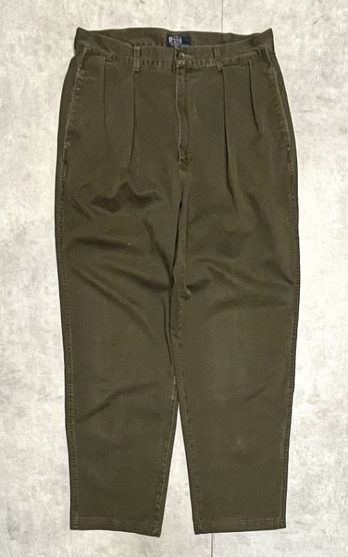 90'S RALPH LAUREN "ボックスロゴ" ツープリーツ チノパンツ オリーブ USA製 (VINTAGE) 「Bottoms」入荷しました。