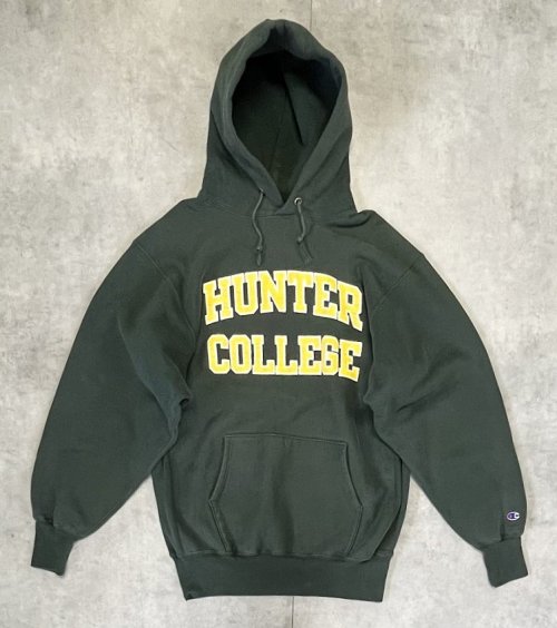 90'S CHAMPION "HUNTER COLLEGE" 刺繍タグ リバースウィーブ パーカー グリーン USA製 (VINTAGE) 「Parka」入荷しました。