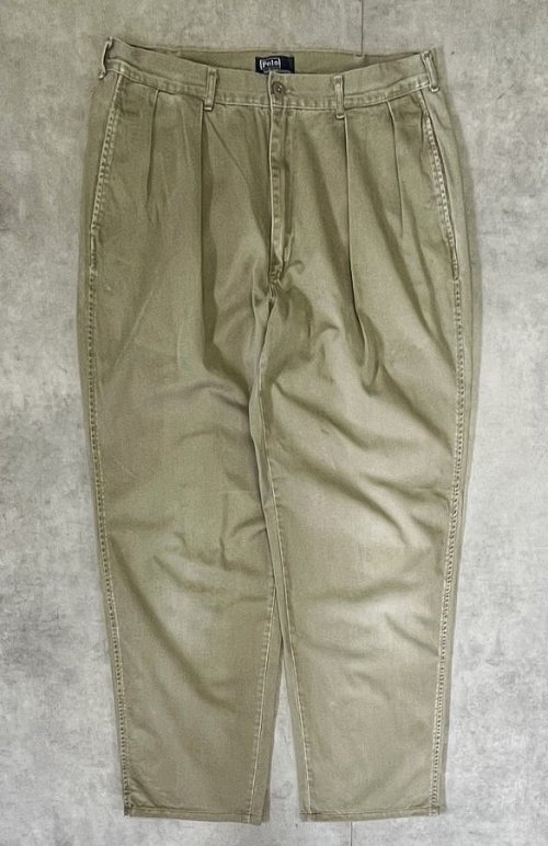 90'S RALPH LAUREN "ボックスロゴ" ツープリーツ チノパンツ オリーブ USA製 (VINTAGE) 「Bottoms」入荷しました。