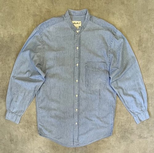 90'S EDDIE BAUER 白タグ シャンブレー バンドカラーシャツ ブルー (VINTAGE) 「L/S Shirt」入荷しました。