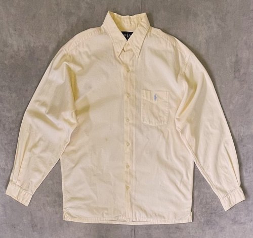 90'S RALPH LAUREN "GREGGOR" シアサッカー 三点留めボタンダウン ボックスシャツ ライトイエロー (VINTAGE) 「L/S Shirt」入荷しました。