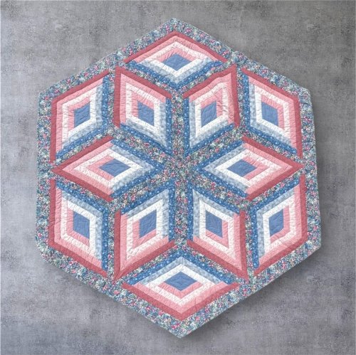 ヴィンテージ ヘキサゴン パッチワーク キルト ハンドメイド 190cm x 165cm USA製 (VINTAGE) 「Antique Goods」入荷しました。