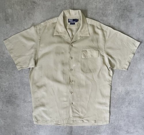 90'S RALPH LAUREN レーヨン/リネン 片側フラップ付きポケット 半袖 オープンカラーシャツ ライトカーキ (VINTAGE) 「S/S Shirt」入荷しました。