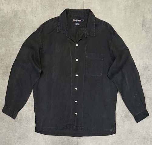 90'S RALPH LAUREN "CALDWELL" ロゴ無し無地 リネン オープンカラーシャツ ブラック (VINTAGE) 「L/S Shirt」入荷しました。