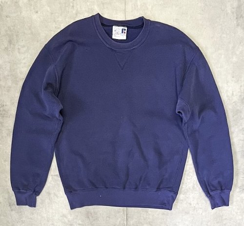90'S RUSSELL ATHLETIC "HIGH COTTON" 前V&脇の下ガゼット付き クルーネック スウェットシャツ ナス紺 USA製 (VINTAGE) 「Sweat Shirt」入荷しました。