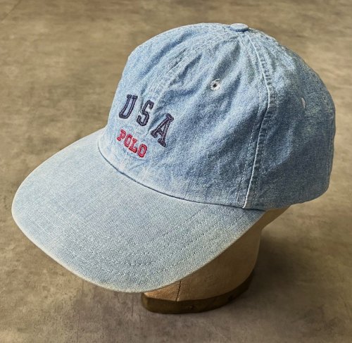 90'S RALPH LAUREN POLO SPORT "USA POLO" シャンブレー ベースボールキャップ ブルー USA製 (VINTAGE)「Cap」入荷しました。