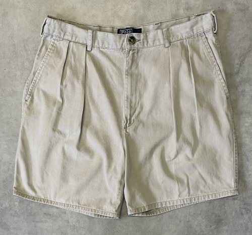 90'S RALPH LAUREN "ボックスロゴ" ツープリーツ チノショーツ ベージュ (VINTAGE) 「Shorts」入荷しました。