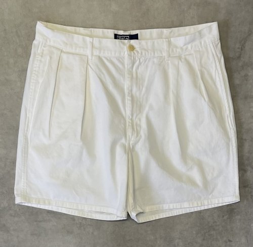 90'S RALPH LAUREN "ボックスロゴ" ツープリーツ チノショーツ ホワイト (VINTAGE) 「Shorts」入荷しました。