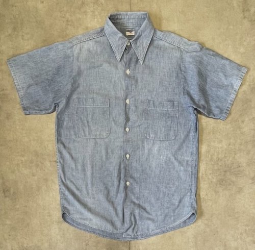 60'S UNKNOWN コットン100% 半袖 耳付きシャンブレーシャツ ブルー (VINTAGE)「S/S Shirt」入荷しました。