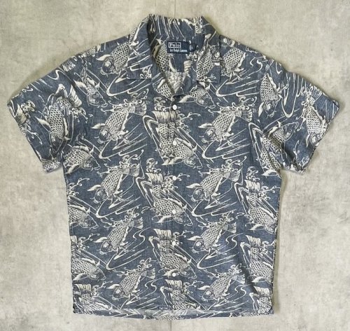 90'S RALPH LAUREN リネン/コットン 半袖 オープンカラーシャツ インディゴ/鯉柄 (VINTAGE)「S/S Shirt」入荷しました。