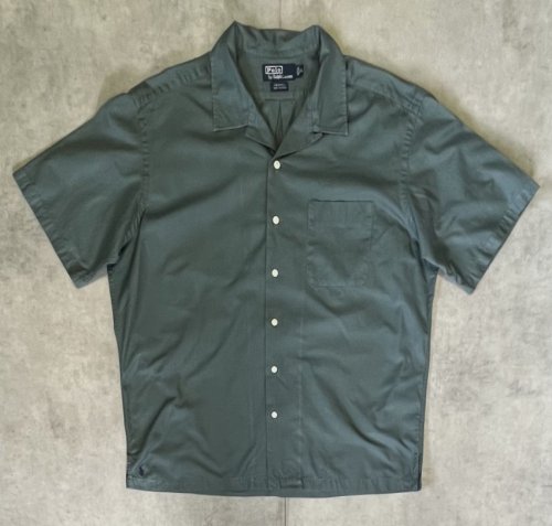 90'S RALPH LAUREN "CALDWELL" コットン 裾ロゴ 半袖 オープンカラーシャツ カーキ (VINTAGE)「S/S Shirt」入荷しました。