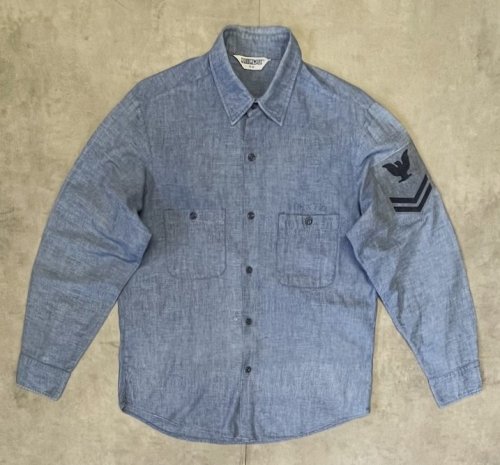 60'S アメリカ軍 US NAVY "DUBBLEWARE製" コットン100% ステンシル入り 耳付き シャンブレーシャツ ブルー USA製 (VINTAGE)「L/S Shirt」入荷しました。