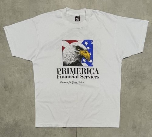 90'S PREMERICA FINANCIAL SERVICE シングルステッチ 両面プリント 半袖 Tシャツ ホワイト USA製 (VINTAGE)「T-Shirt」入荷しました。
