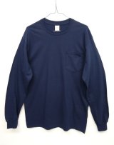 GILDAN ポケット付き ロングスリーブ Tシャツ NAVY (NEW)