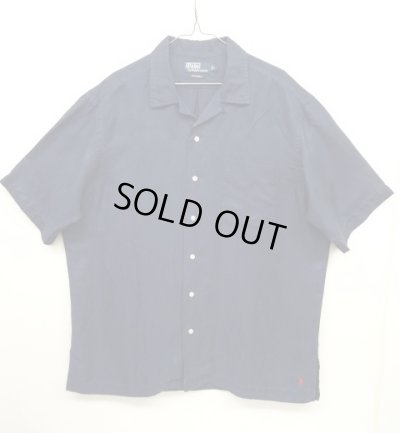 画像1: 90'S RALPH LAUREN "CALDWELL" シルク/リネン 半袖 オープンカラーシャツ NAVY (VINTAGE)