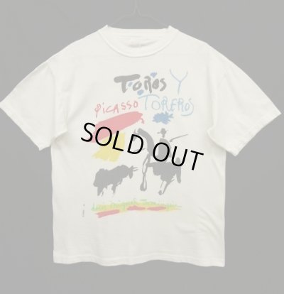 画像1: 90'S PABLO PICASSO "TOROS Y TOREROS" 染み込みプリント Tシャツ スペイン製 (VINTAGE)