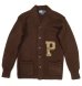 画像1: RALPH LAUREN ウール Pレザー レタードカーディガン BROWN (VINTAGE) (1)