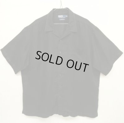 画像1: 90'S RALPH LAUREN "CLAYTON" リネン/コットン 半袖 オープンカラーシャツ ブラック (VINTAGE)