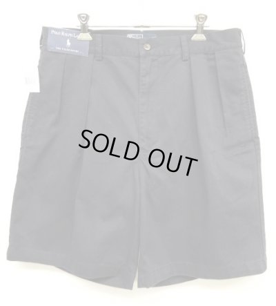 画像1: 90'S RALPH LAUREN "TYLER SHORT" ツープリーツ チノショーツ ネイビー (DEADSTOCK)