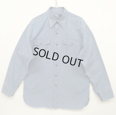 画像1: 90'S RALPH LAUREN "TOBIAS WORKSHIRT" シャンブレー マチ付き 長袖 ワークシャツ ブルー (VINTAGE)