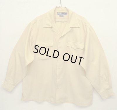 画像1: 90'S RALPH LAUREN レーヨン100% 長袖 オープンカラーシャツ ベージュ (VINTAGE)