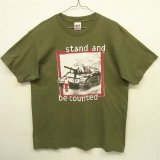 00'S CSNY "STAND AND BE COUNTED" 両面プリント 半袖 Tシャツ オリーブ USA製 (VINTAGE)
