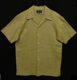PRONTI リネン 半袖 オープンカラーシャツ ベージュ/カーキステッチ (VINTAGE)