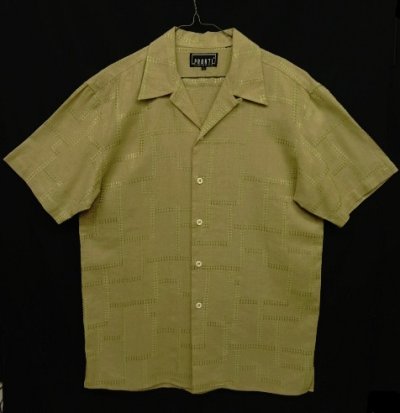 画像1: PRONTI リネン 半袖 オープンカラーシャツ ベージュ/カーキステッチ (VINTAGE)
