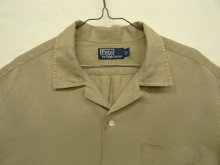 他の写真1: 90'S RALPH LAUREN 裾ロゴ入り シルク/リネン 半袖 オープンカラーシャツ タン (DEADSTOCK)