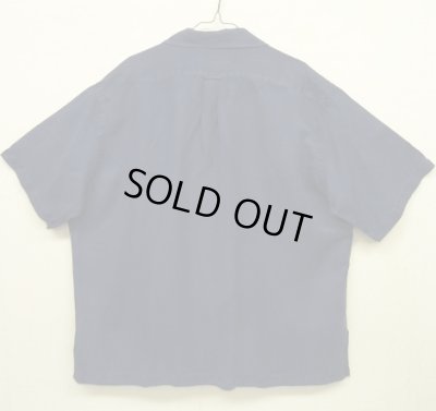 画像3: 90'S RALPH LAUREN 裾ロゴ入り シルク/リネン 半袖 オープンカラーシャツ ネイビー (VINTAGE)