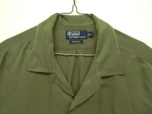 他の写真1: 90'S RALPH LAUREN "CALDWELL" 裾ロゴ入り シルク/リネン 半袖 オープンカラーシャツ オリーブ (VINTAGE)
