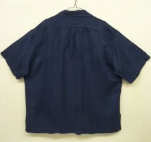 他の写真3: 90'S RALPH LAUREN 裾ロゴ入り シルク/リネン 半袖 オープンカラーシャツ ネイビー (VINTAGE)