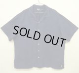 90'S RALPH LAUREN 裾ロゴ入り シルク/リネン 半袖 オープンカラーシャツ ネイビー (VINTAGE)