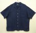 画像1: 90'S RALPH LAUREN 裾ロゴ入り シルク/リネン 半袖 オープンカラーシャツ ネイビー (VINTAGE) (1)