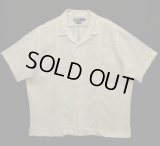 90'S RALPH LAUREN "CALDWELL" リネン 半袖 オープンカラーシャツ ホワイト/同色刺繍ライン (VINTAGE)