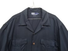 他の写真1: 90'S RALPH LAUREN レーヨン フラップ付きポケット 長袖 オープンカラーシャツ ネイビー (VINTAGE)