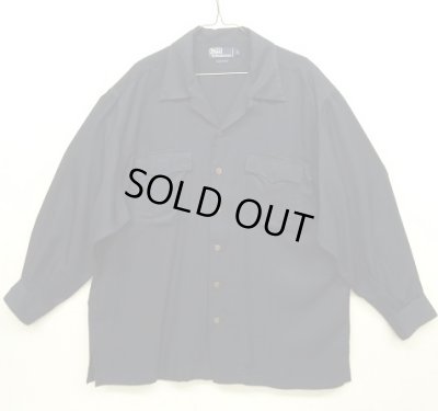 画像1: 90'S RALPH LAUREN レーヨン フラップ付きポケット 長袖 オープンカラーシャツ ネイビー (VINTAGE)