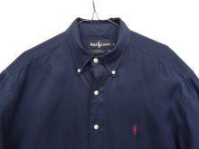 他の写真1: 90'S RALPH LAUREN シルク100% 長袖 BDシャツ ネイビー USA製 (VINTAGE)