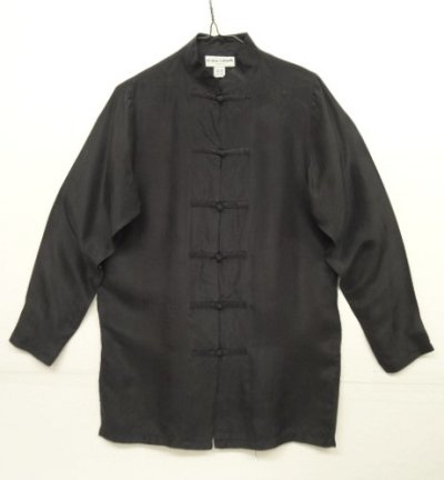 画像1: CRISTINA シルク100% 長袖 チャイナシャツ ブラック (VINTAGE)