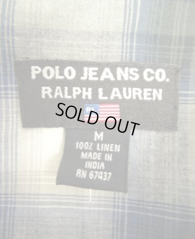 画像2: 00'S RALPH LAUREN "POLO JEANS" リネン オープンカラーシャツ オンブレチェック (DEADSTOCK)