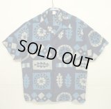 90'S PERRY ELLIS シルク/コットン 半袖 オープンカラーシャツ ネイビーベース/総柄 (VINTAGE)
