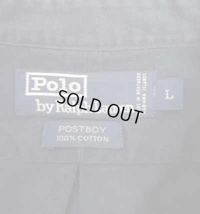 画像2: 90'S RALPH LAUREN "POSTBOY" ツイル 長袖 バンドカラーシャツ ネイビー (VINTAGE)