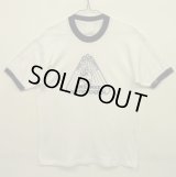 80'S BAPTIST CHURCH 染み込みプリント 半袖 リンガーTシャツ ホワイト/ネイビー (VINTAGE)