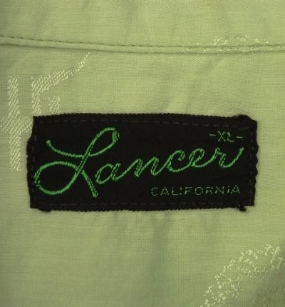 画像2: 60'S LANCER レーヨンジャガード 半袖 オープンカラーシャツ ライトグリーン USA製 (VINTAGE)