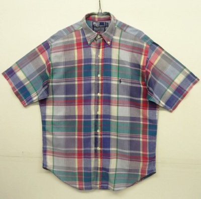 画像1: 90'S RALPH LAUREN コットン 半袖 BDシャツ マドラスチェック カナダ製 (VINTAGE)