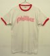 画像1: 70'S CHAMPION "PHILLIES" バータグ 染み込みプリント リンガーTシャツ ホワイト USA製 (VINTAGE) (1)