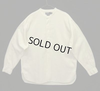 画像1: 90'S RALPH LAUREN "BRODIE" コットンピケ マチ付き 長袖 ノーカラーシャツ ホワイト (VINTAGE)