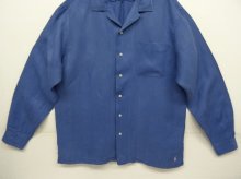 他の写真2: 90'S RALPH LAUREN シルク/リネン 裾ロゴ刺繍 長袖 オープンカラーシャツ ブルー (VINTAGE)