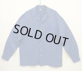 90'S RALPH LAUREN シルク/リネン 裾ロゴ刺繍 長袖 オープンカラーシャツ ブルー (VINTAGE)
